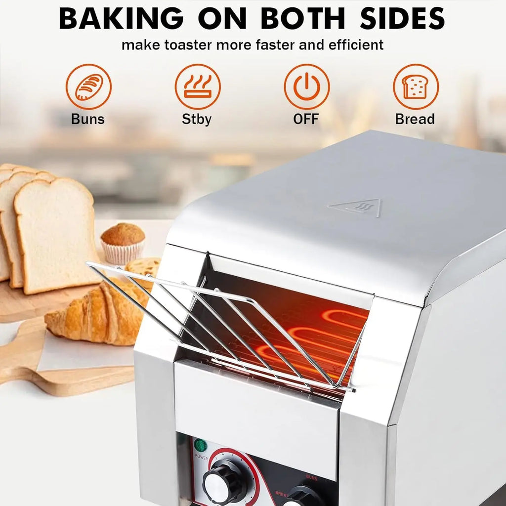 Commercial Toaster Conveyor 150 Slices/H Heavy Duty Industrial Design Stainless , Dual Heating Tube 7-Speed