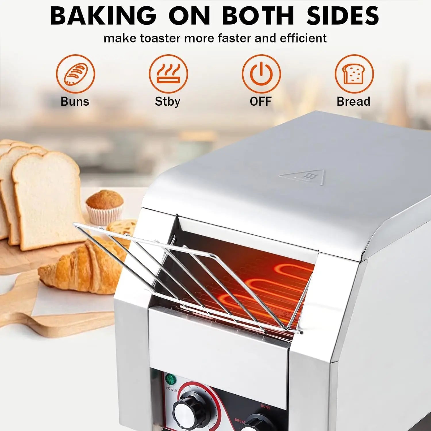Commercial Toaster Conveyor 150 Slices/H Heavy Duty Industrial Design Stainless , Dual Heating Tube 7-Speed