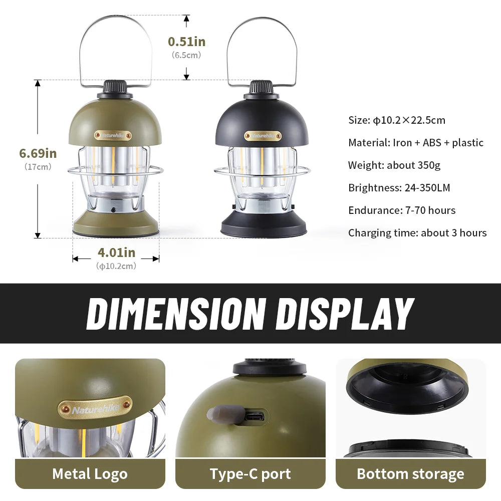 Naturehike 2025 New Camping Light High Endurance 3 Modes Waterproof Lamp Ultralight Usb Charge High Lumen Outdoor Travel Lantern