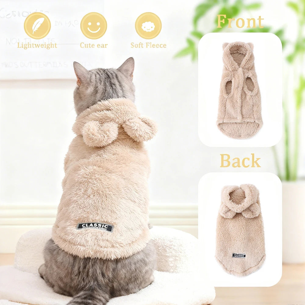 Winter Pet Sweater Coat Cute Ear Soft Hoddie Kitten Clothes Cozy Fleece Costume For Small Dogs Cats Sphynx Cat Yorkshire Outfits