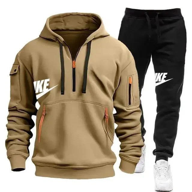 Fashionable outdoor men's casual sportswear set, new autumn and winter multi-pocket men's pullover hoodie + pants 2-piece set