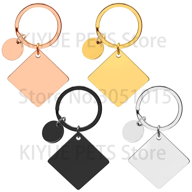 20Sets Pet Dog ID Tag Stainless Steel Mirror Metal Blank Square Personalized Keychain Keyring Engravable Anti-lost Accessories