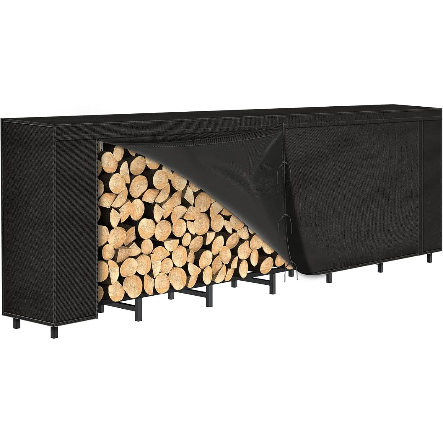 Heavy Duty Steel 8ft Firewood Rack with Cover | Waterproof Weatherproof | Adjustable Large Capacity Log Stacker