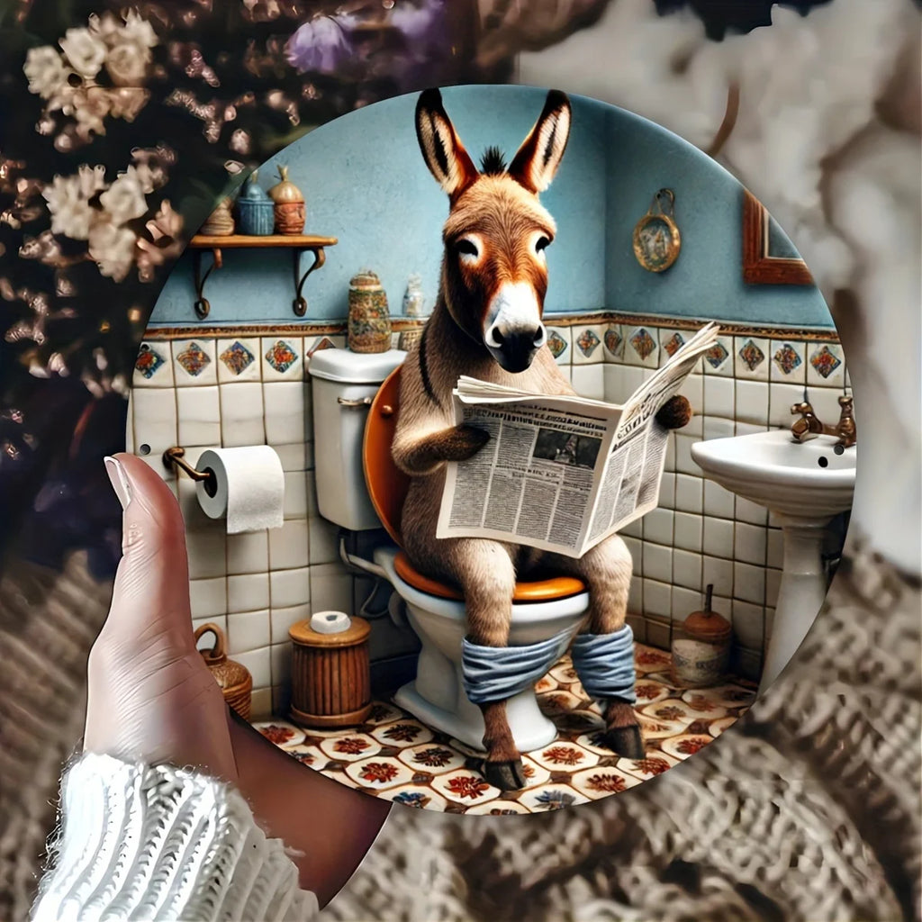 Funny Donkey Aluminum Wall Art - Metal Round Sign for Home, Bar, Cafe, Farmhouse Decor - Perfect Gift for All Occasions