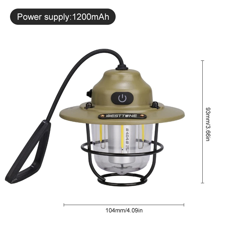 Portable Camping Lanterns Retro Hanging Tent Lamp Waterproof Dimmable Camping Light 1200mAh for Hiking Fishing Emergency Lantern
