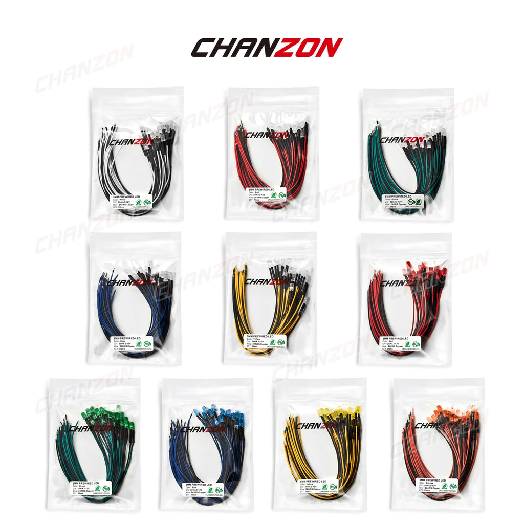 12V 5mm LED Diode Kit White Red Green Blue Yellow Orange Prewired 5 9 12 V Diffused Light Emitting Indicator Assortment Assorted