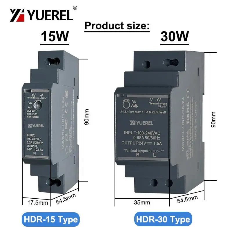 Ultrathin Switching Power Supply HDR 15W 30W 60W 100W 150W 12V 24V Rail Type Transformer