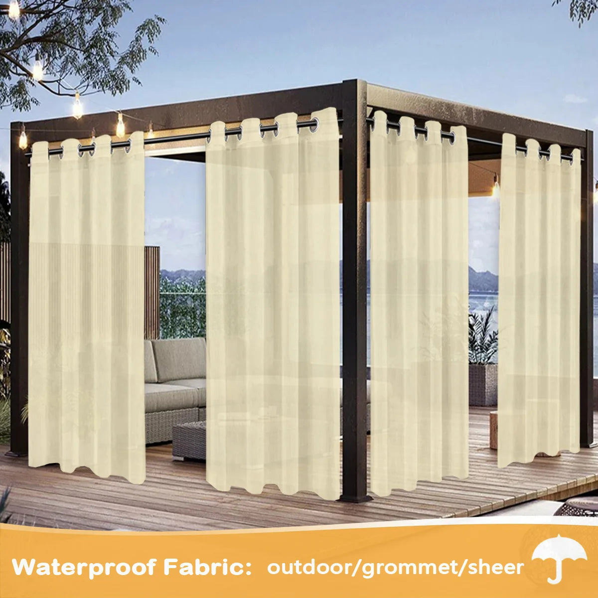 4PCS  Light, Semi-Sheer, Grommet Top For Courtyards, Terraces, Swimming Pools, Balconies