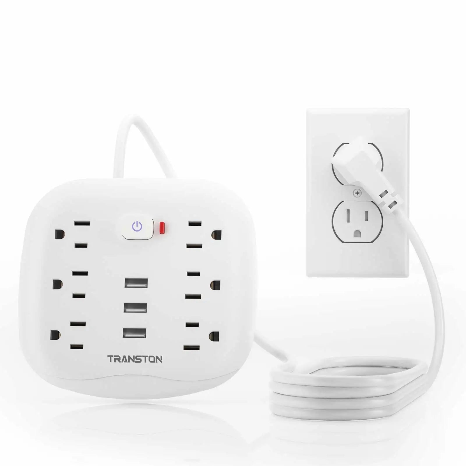 TRANSTON Power Outlet with Surge Protector, 6 power strip 3 USB Ports, 3.3ft Extension Cord, Fire Resistant, For Home and Offic