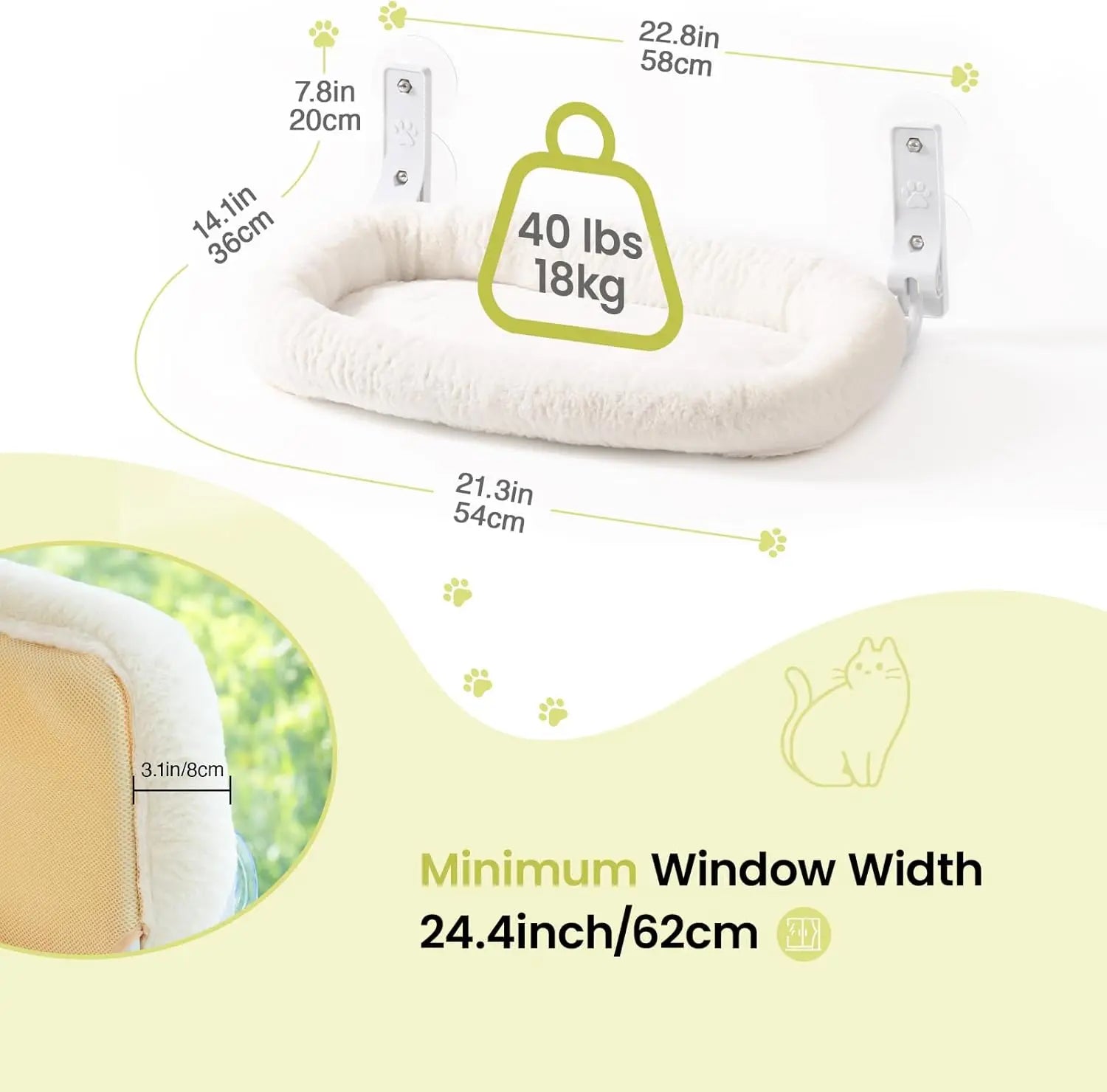 Mewoofun Foldable Cat Window Perch  Cat  White Brown Green