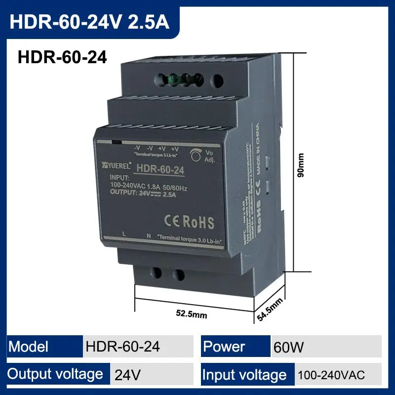 Ultrathin Switching Power Supply HDR 15W 30W 60W 100W 150W 12V 24V Rail Type Transformer