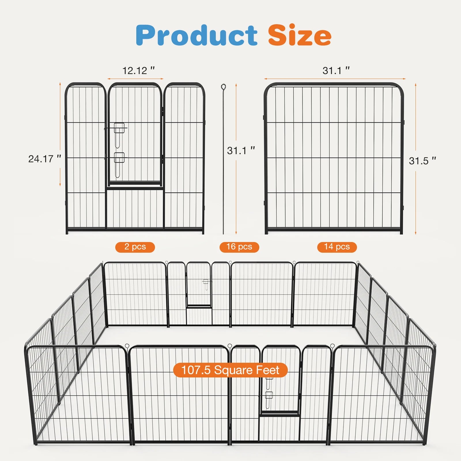 JHK 16 Panel Dog Playpen Indoor