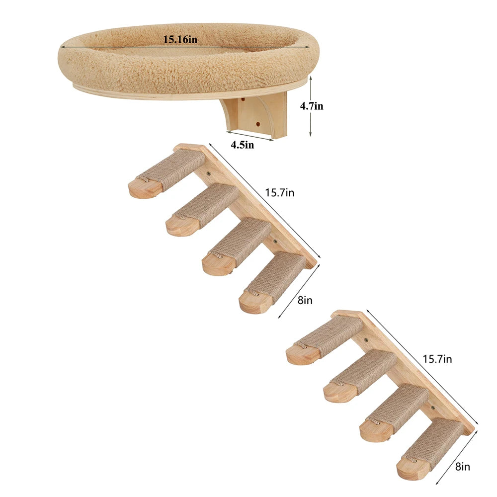 Cat Wall Mounted Solid Wooden Furniture Climbing Ladder