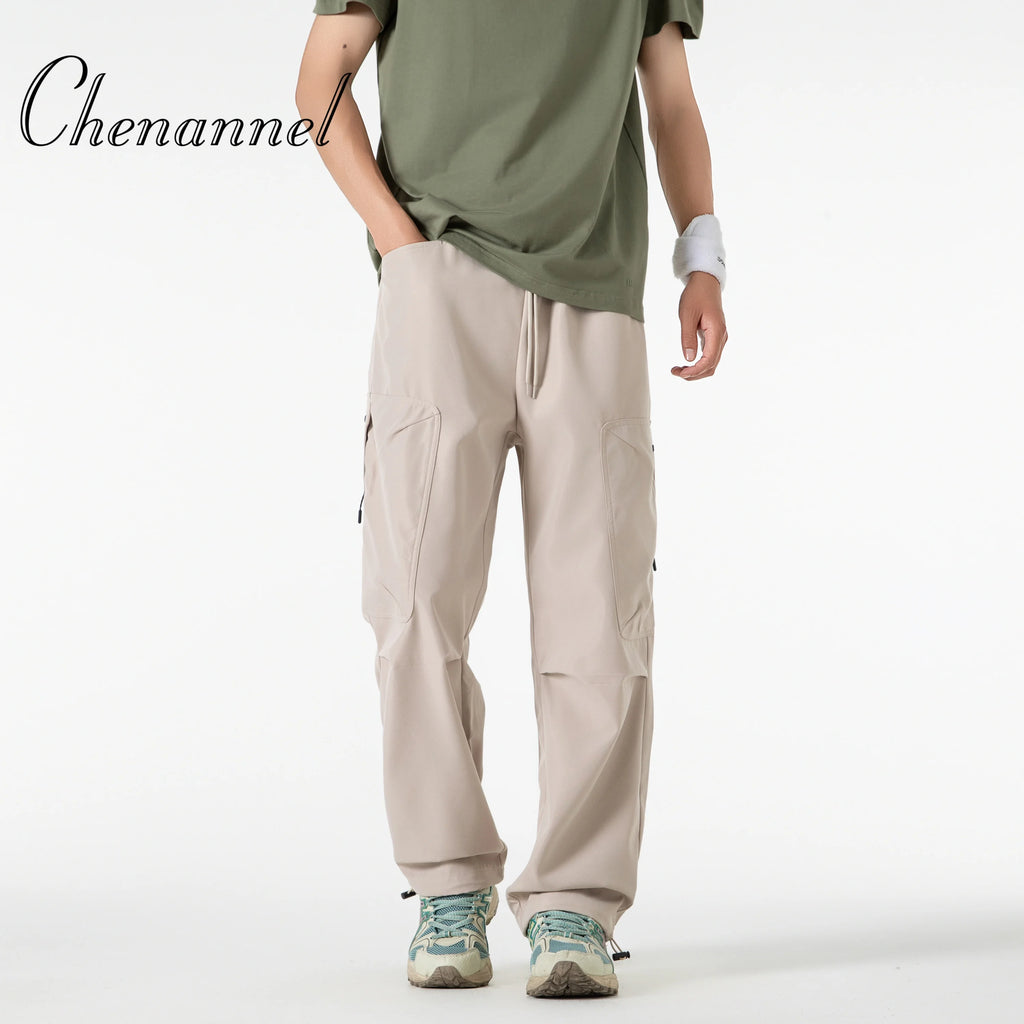 Outdoor Climbing Camping Hiking Trousers Casual Loose Cuffed Pants Men's Solid Color Long Pants Autumn Fashion Men Clothing