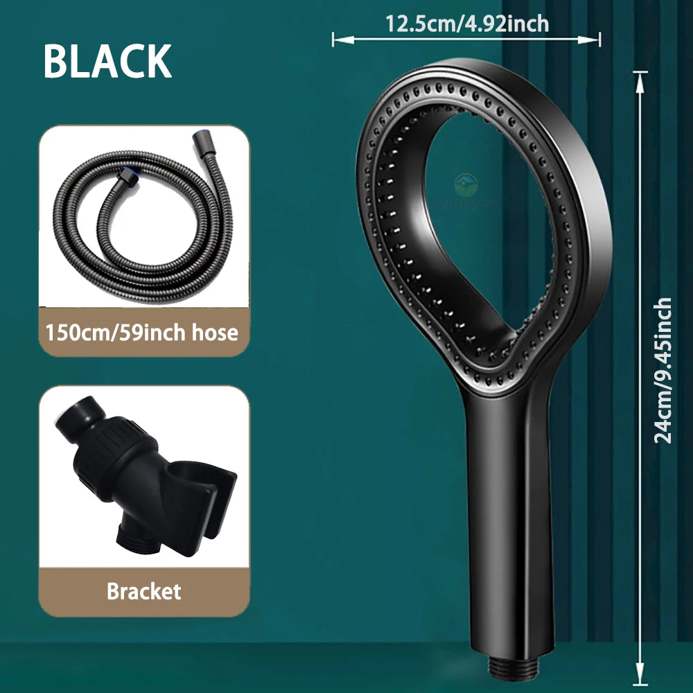 High Pressure Shower Head Hollow-ring Design Portable Handheld Filtered Shower Head Set Large Water Flow Bathroom Accessories