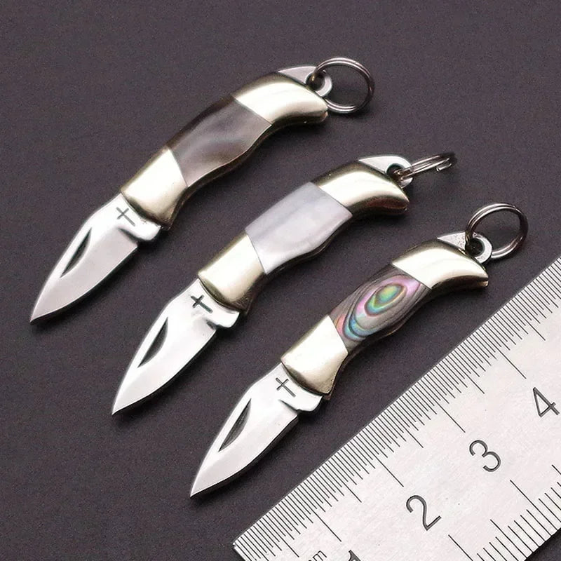 Stainless Steel Sharp Blade Mini Pocket  Knife Keychain Unpackage Portable Carry Fruit Paring Knife Brass Shell Handle