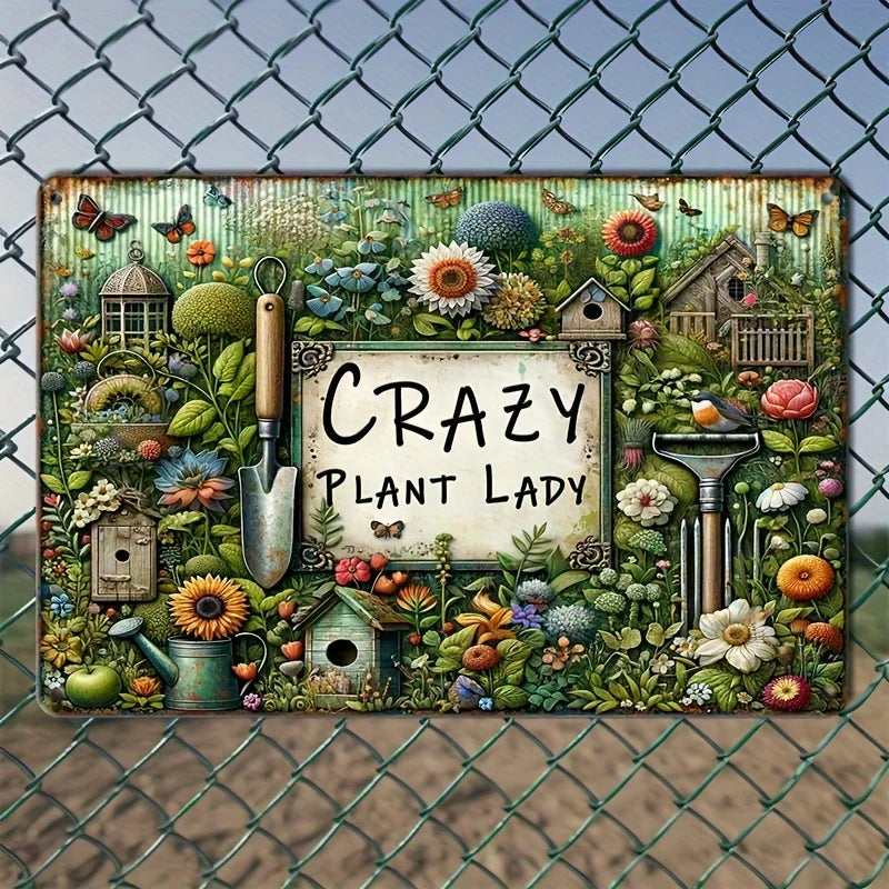 1pc Retro Metal Sign - Crazy Plant Lady Aluminum Wall Art for Home Decor, Garden, Cafe, Bar & Living Room Decoration