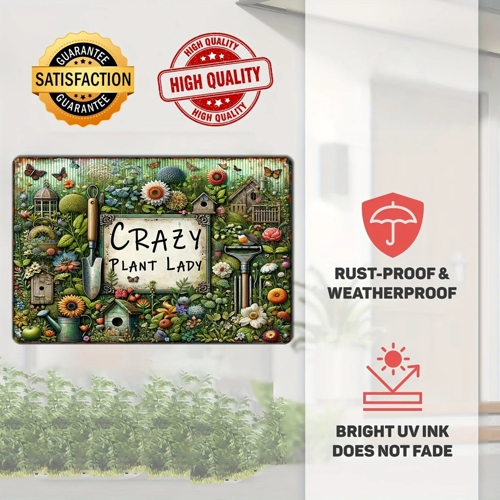 1pc Retro Metal Sign - Crazy Plant Lady Aluminum Wall Art for Home Decor, Garden, Cafe, Bar & Living Room Decoration
