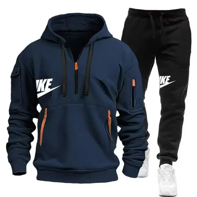 Fashionable outdoor men's casual sportswear set, new autumn and winter multi-pocket men's pullover hoodie + pants 2-piece set