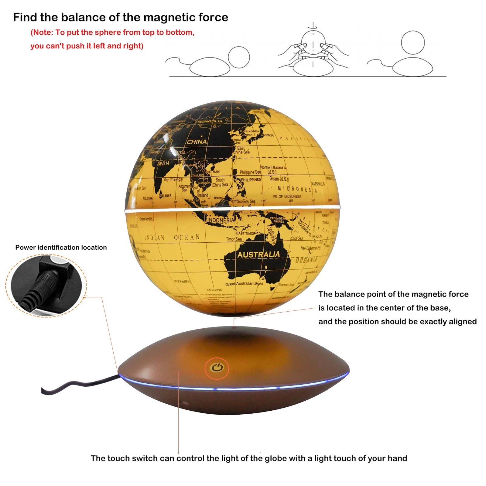 Magnetic Levitating Floating Globe World Map Color Light Night Lamp Decor DC12V