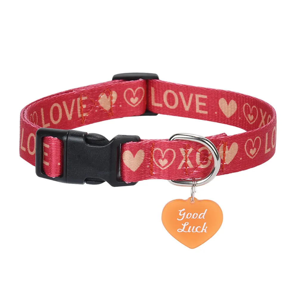CP613--love printed pet dog & cat collar, high density printed ribbon and exquisite pendant, durable buckle.