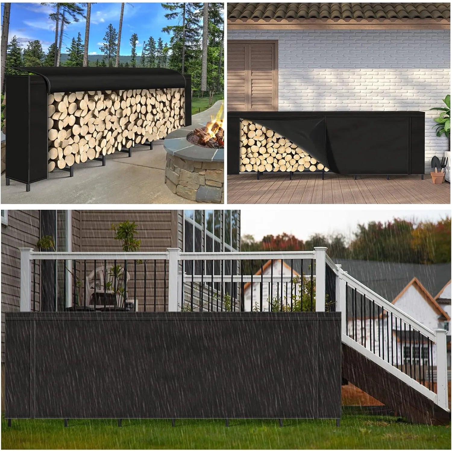 Heavy Duty Steel 8ft Firewood Rack with Cover | Waterproof Weatherproof | Adjustable Large Capacity Log Stacker