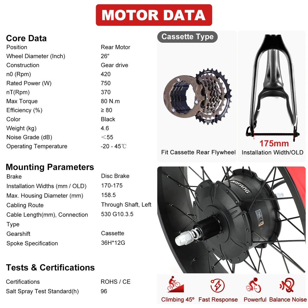 BAFANG 750W EBike Conversion Kit - Rear Hub Motor Drive for 20" 26" Snow/Beach Fat Bike - Upgrade Your MTB Cruiser Foldable Bike