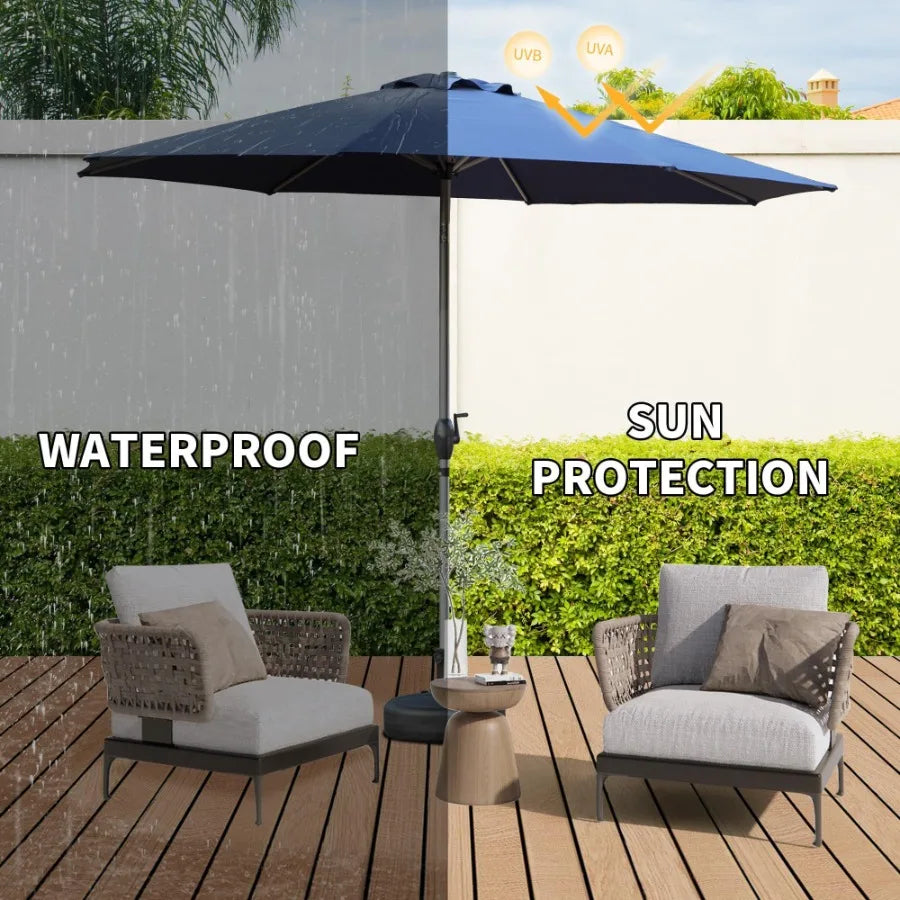 10FT Patio Umbrella Outdoor Table Umbrella with Push Button Tilt and Crank UV Protection Waterproof Market Sun Umbrella with 8