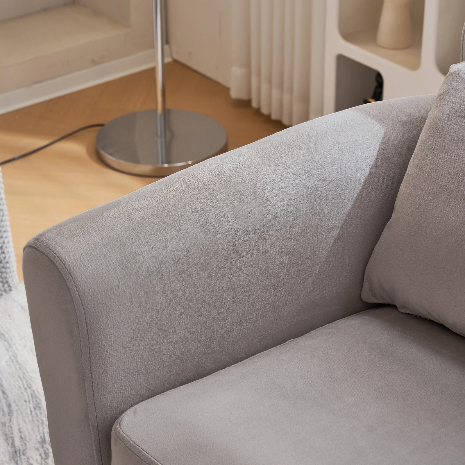 Half Disassembled Single Chair With Gold Feet And Pedals Flannelette Indoor Leisure Chair Light Gray