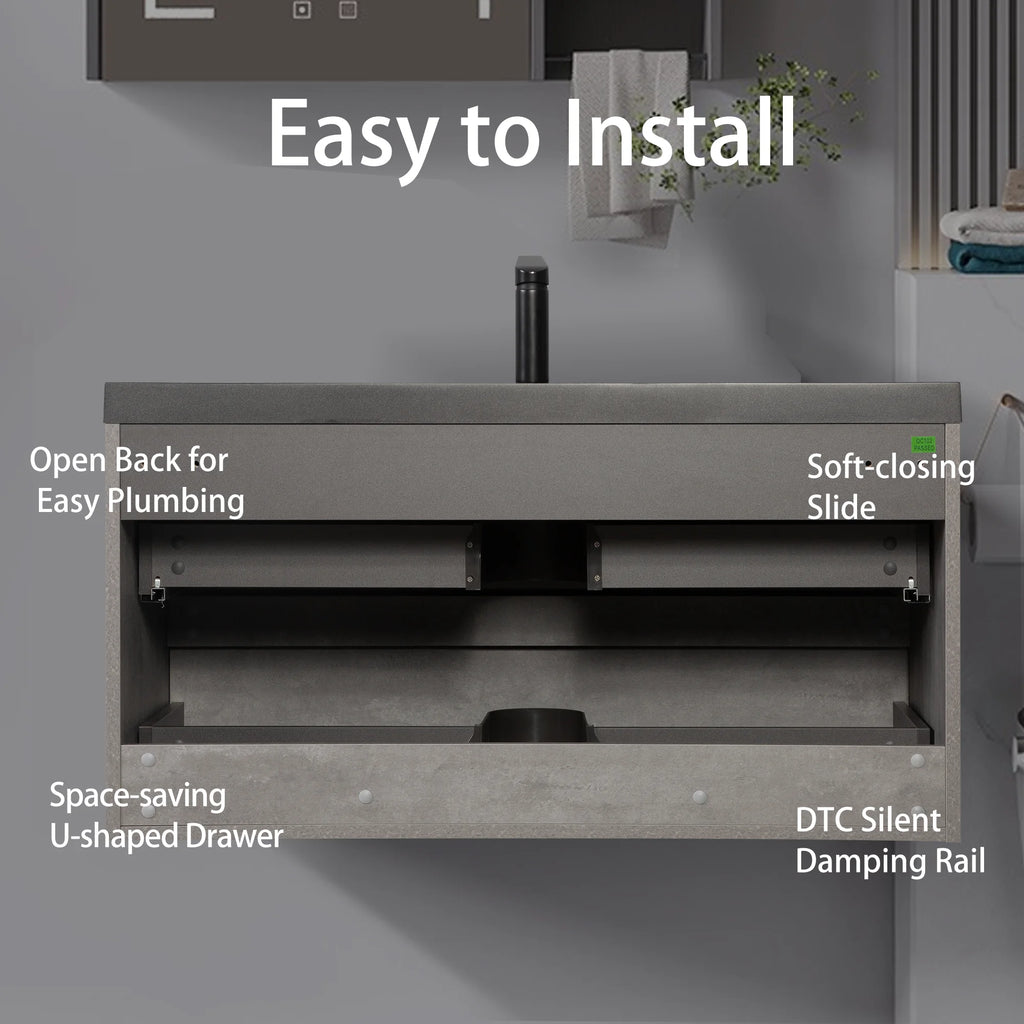 48"  Modern Wall-Mounted Bathroom Storage Vanity Cabinet  Sand Top Basin and