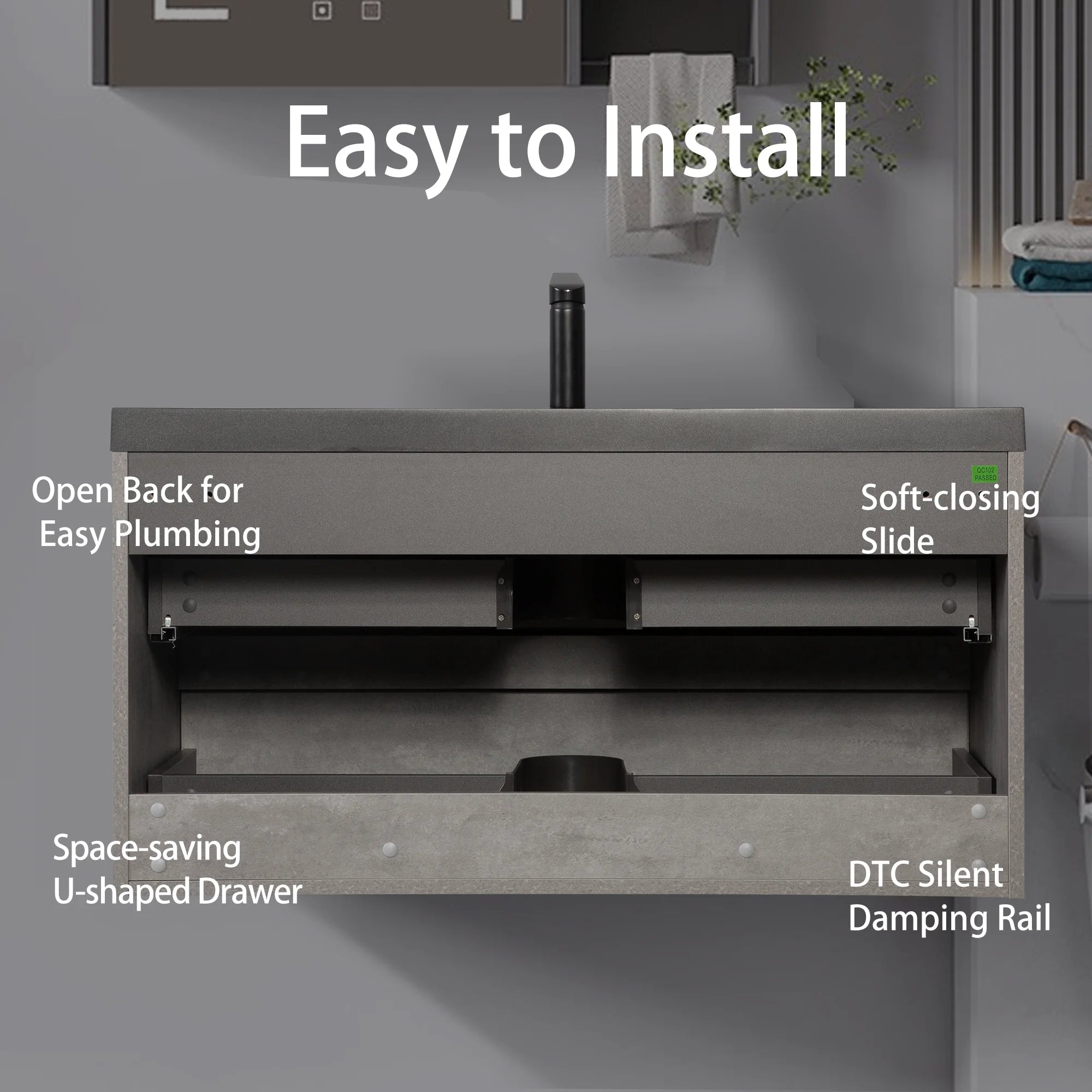 48"  Modern Wall-Mounted Bathroom Storage Vanity Cabinet  Sand Top Basin and