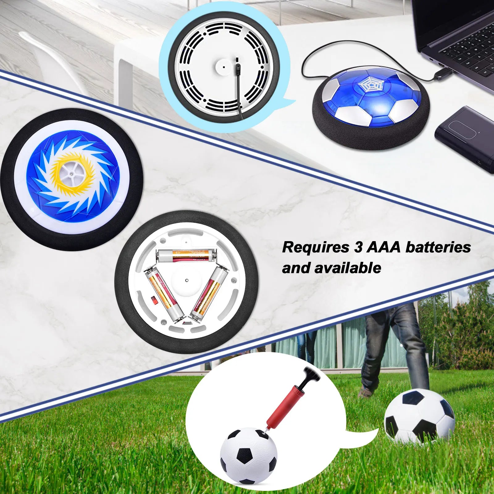 Hover Soccer Ball set, 2-in-1 Indoor and Outdoor Soccer Ball, Hover Hockey Set for Kids Ages 3 +, Rechargeable LED Birthday Gift