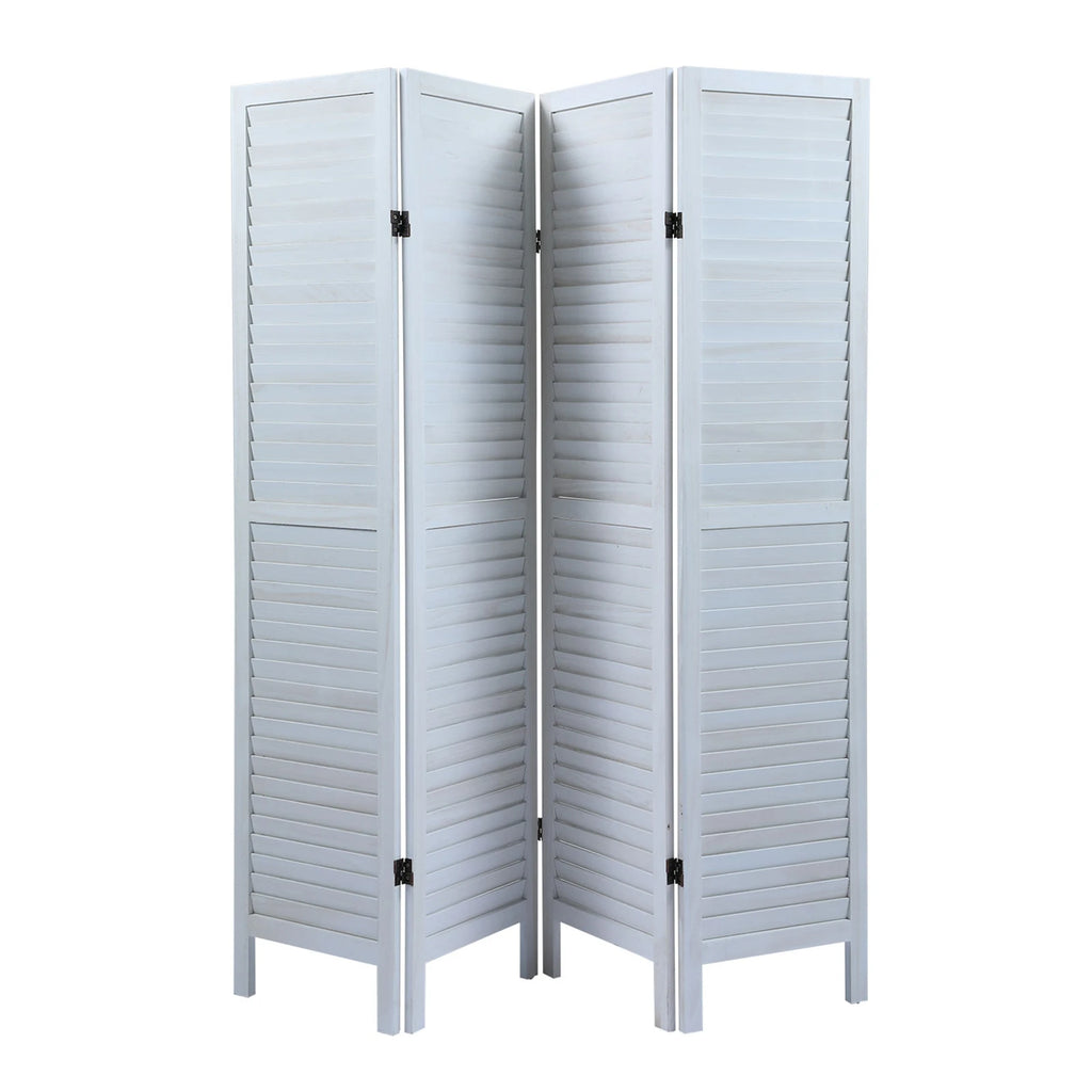 Sycamore wood 4 Panel Screen Folding Louvered Room Divider - Old white