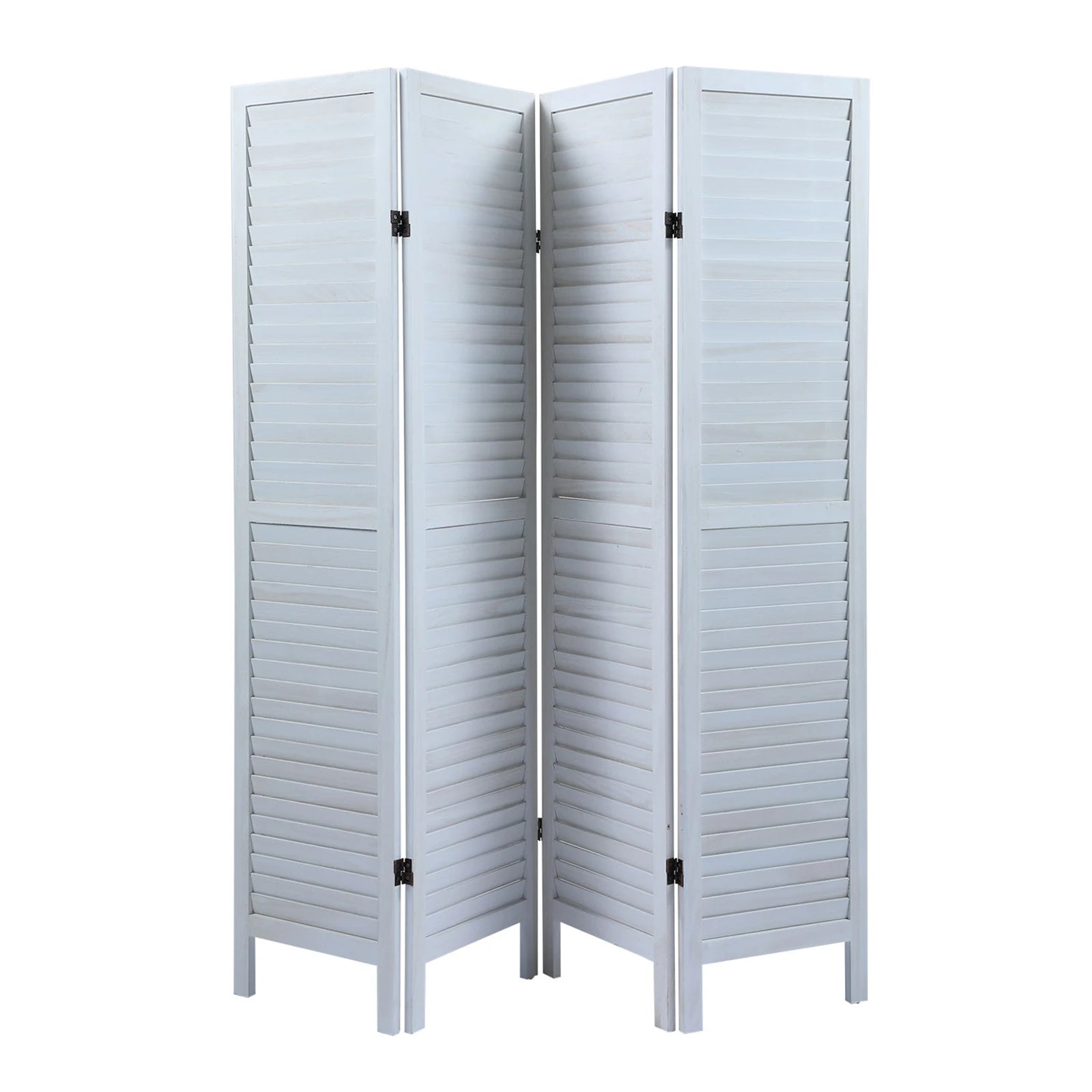 Sycamore wood 4 Panel Screen Folding Louvered Room Divider - Old white