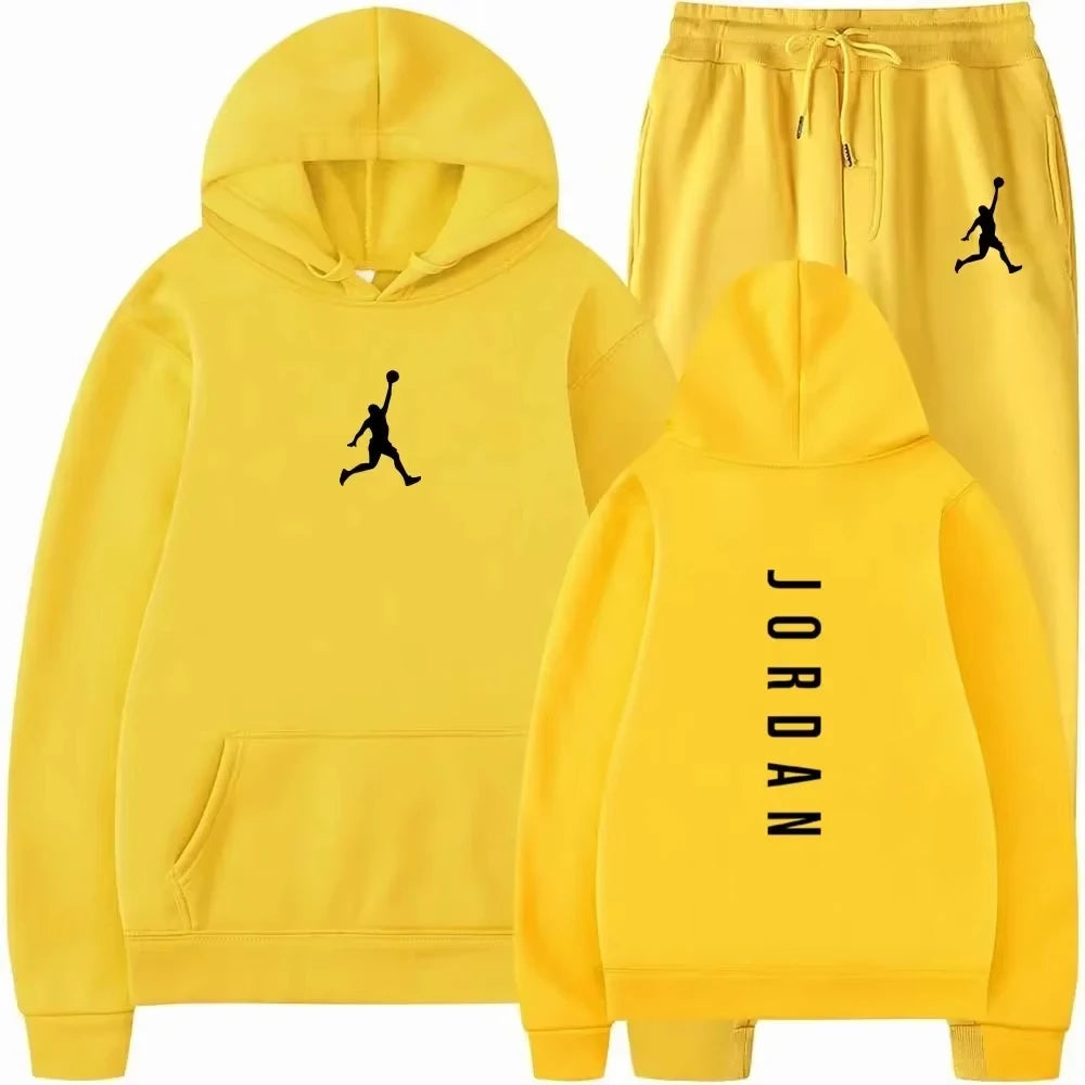 2025 Spring and autumn outdoor fitness basketball casual sportwear set fashion men's hooded jumper + jogging pants two-piece set