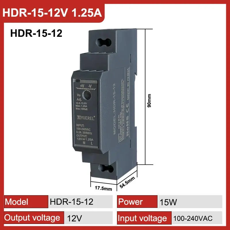 Ultrathin Switching Power Supply HDR 15W 30W 60W 100W 150W 12V 24V Rail Type Transformer