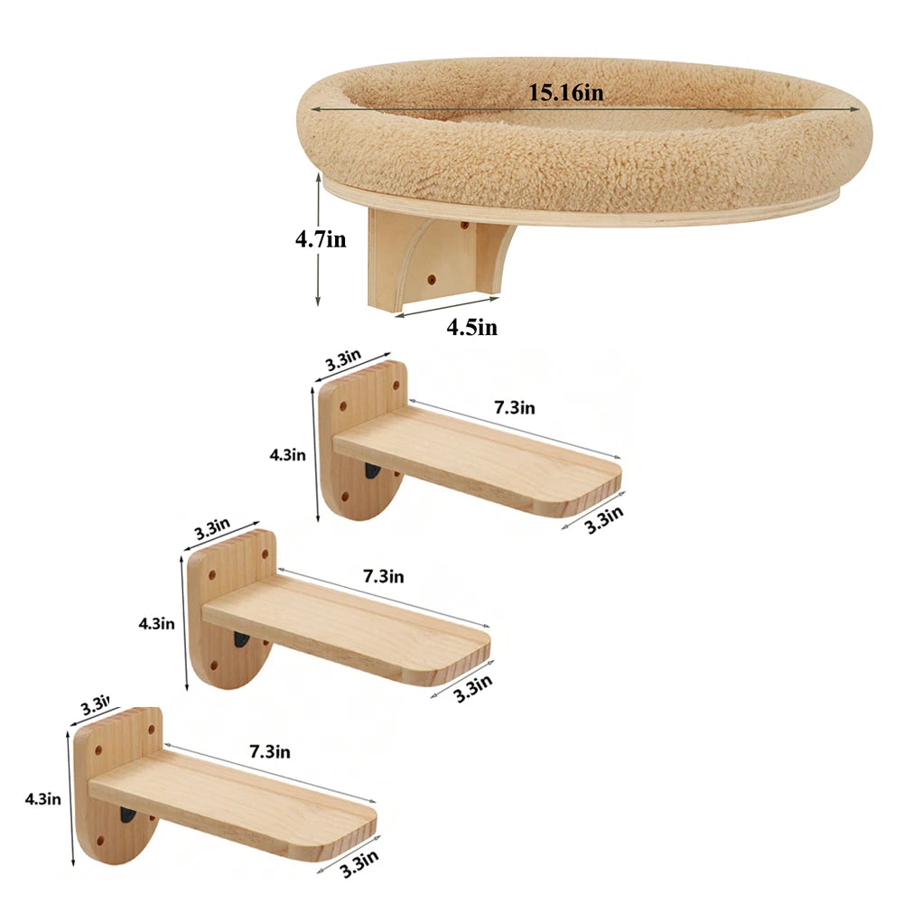 Cat Wall Mounted Solid Wooden Furniture Climbing Ladder