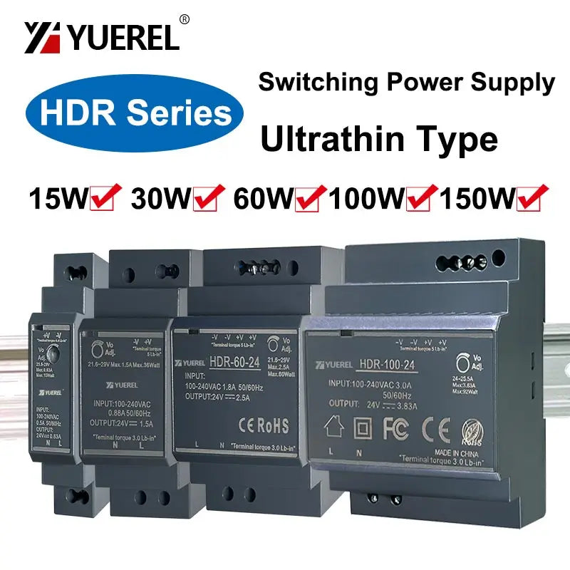 Ultrathin Switching Power Supply HDR 15W 30W 60W 100W 150W 12V 24V Rail Type Transformer