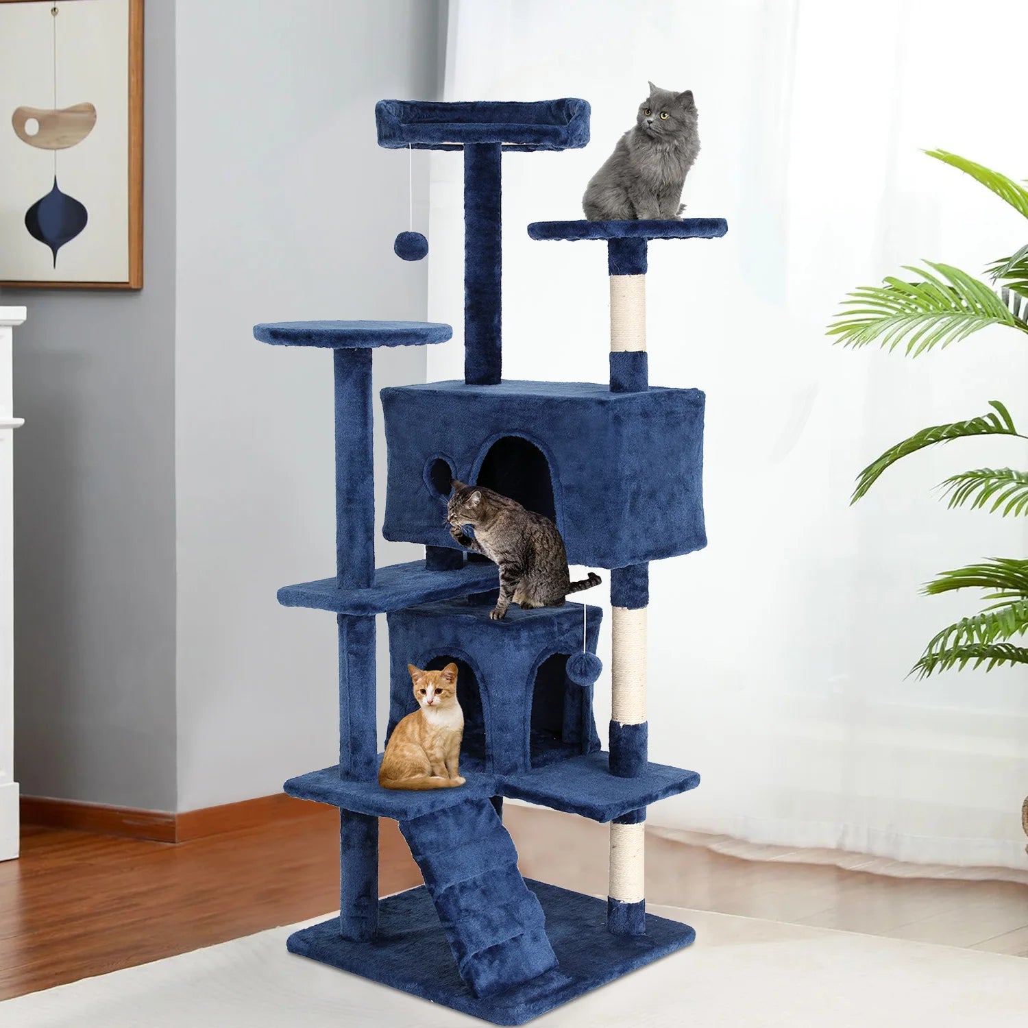 Cat Tree 54/70 Inch Cat with Sisal-Covered Scratching