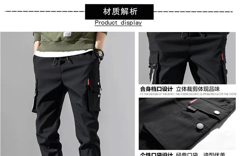 2025 New Outdoor Casual Pants Men's wear-resistant loose-fitting straight-leg multi-pocket overalls men's trousers