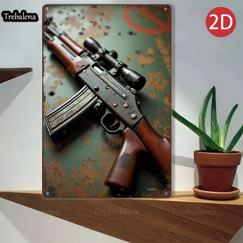 1PC 2D Flat 8*12inch Metal Sign Rustic Rifle Scene Vintage Style Metal Art Decor