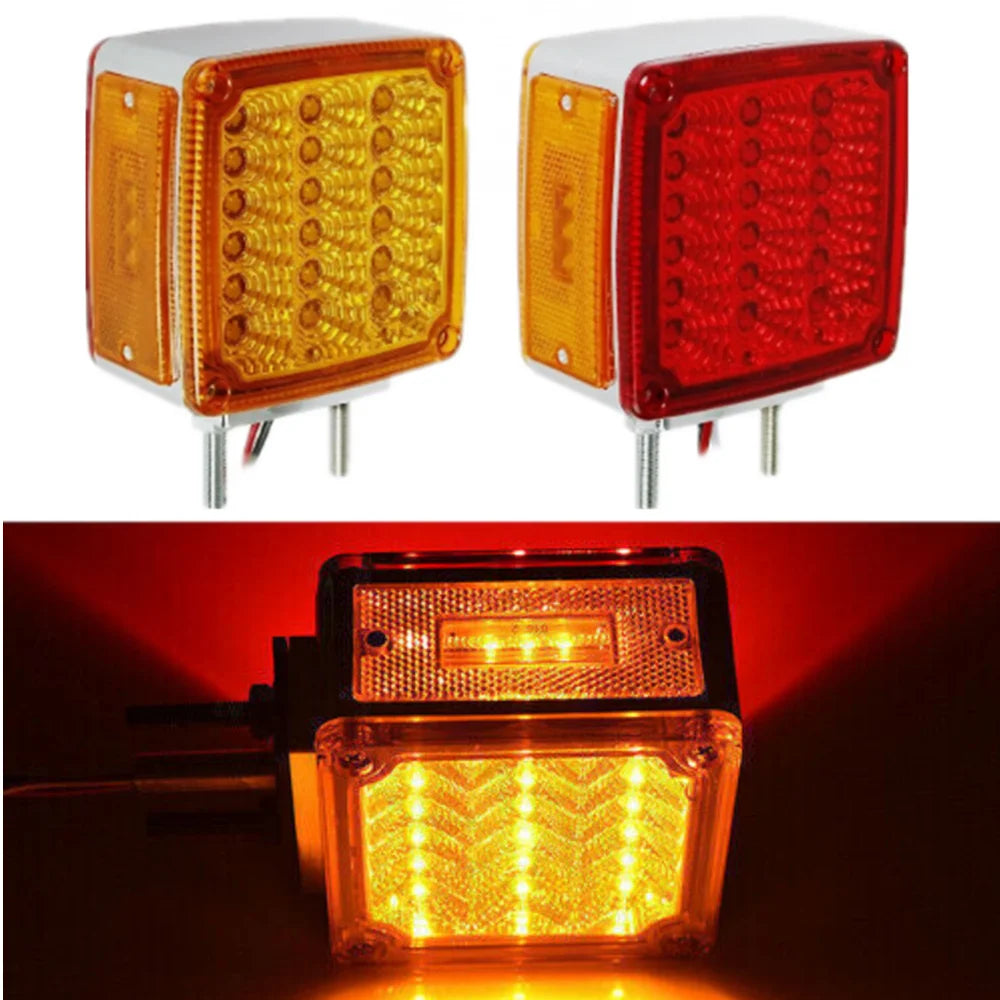 2pc 39LED Double Face Stud Mount Pedestal Fender Stop Turn Tail Light Amber Red Truck Caravan Lights Camper Brake Signal Lamp