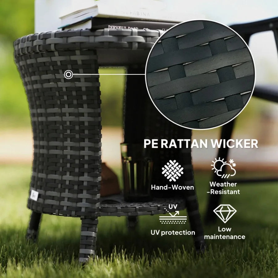 18 Wicker Outdoor Coffee Table PE Rattan  Storage Composite Wood Top Gray