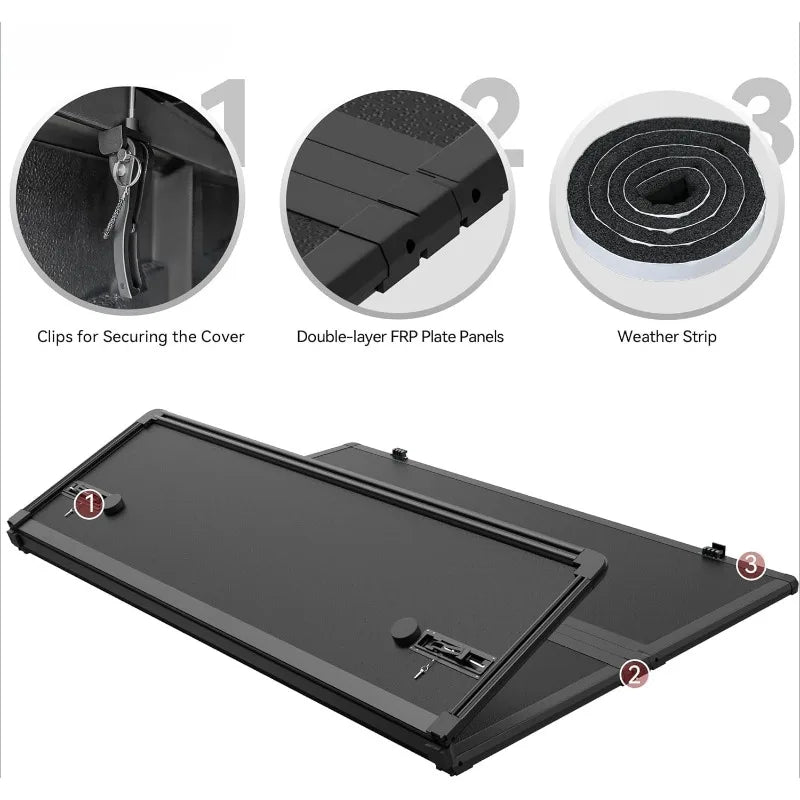 FRP Hard Tri Fold Truck Bed Tonneau Cover Fits For Toyota Tacoma 2024 2025 5 Ft Bed (Excl. Trail Edition) With Deck