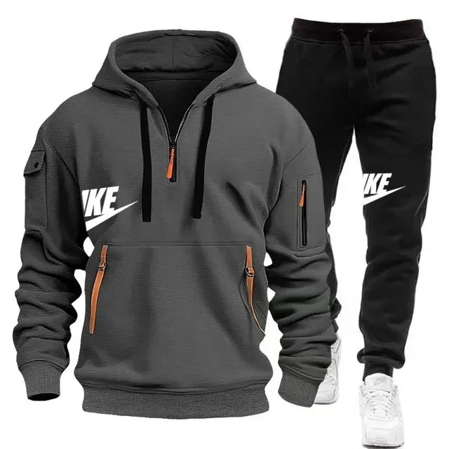 Fashionable outdoor men's casual sportswear set, new autumn and winter multi-pocket men's pullover hoodie + pants 2-piece set