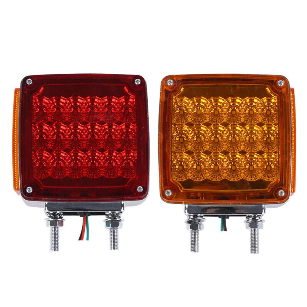 2pc 39LED Double Face Stud Mount Pedestal Fender Stop Turn Tail Light Amber Red Truck Caravan Lights Camper Brake Signal Lamp