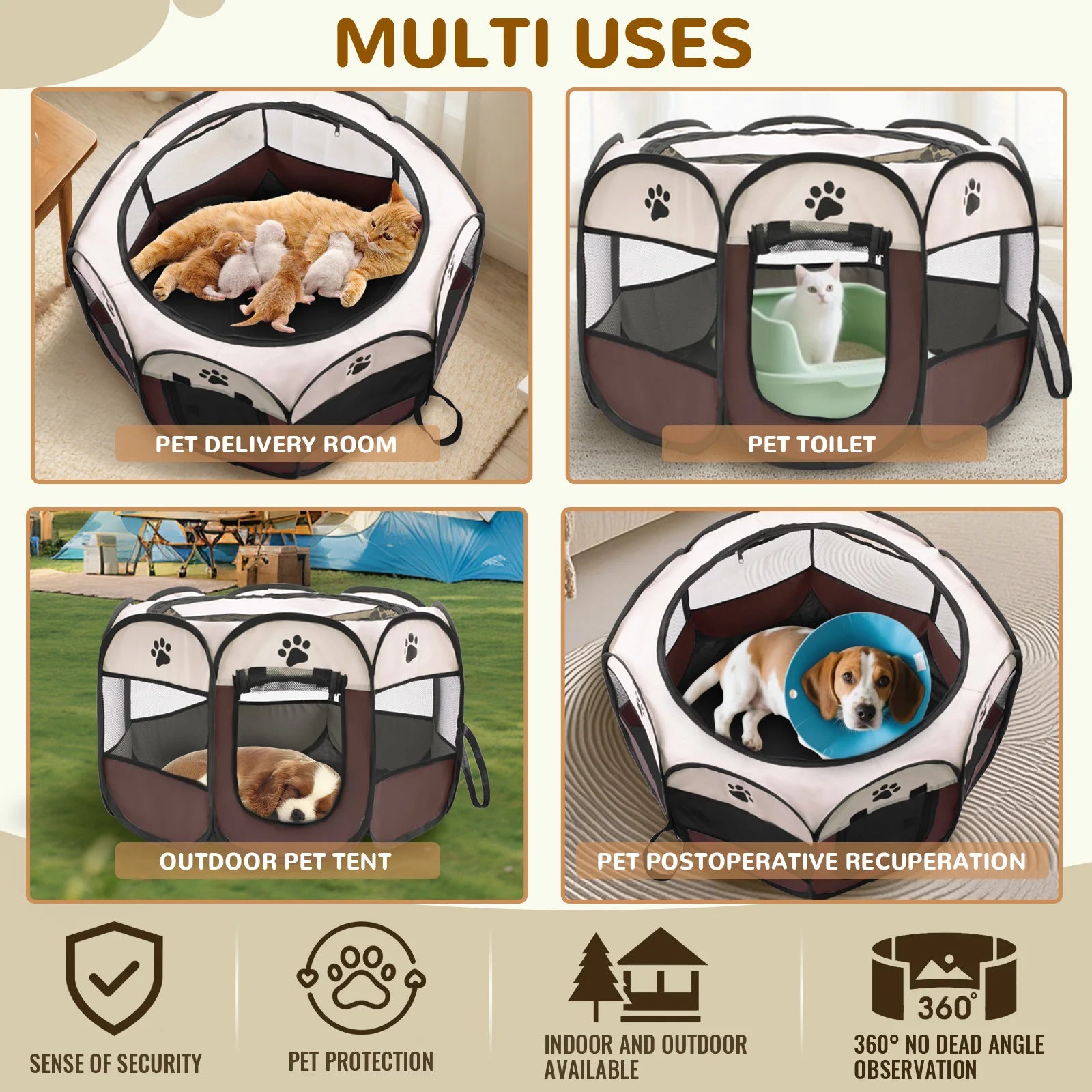 Foldable Pet Playpen for Dogs & Cats - , Portable Octagonal Design for Indoor/Outdoor