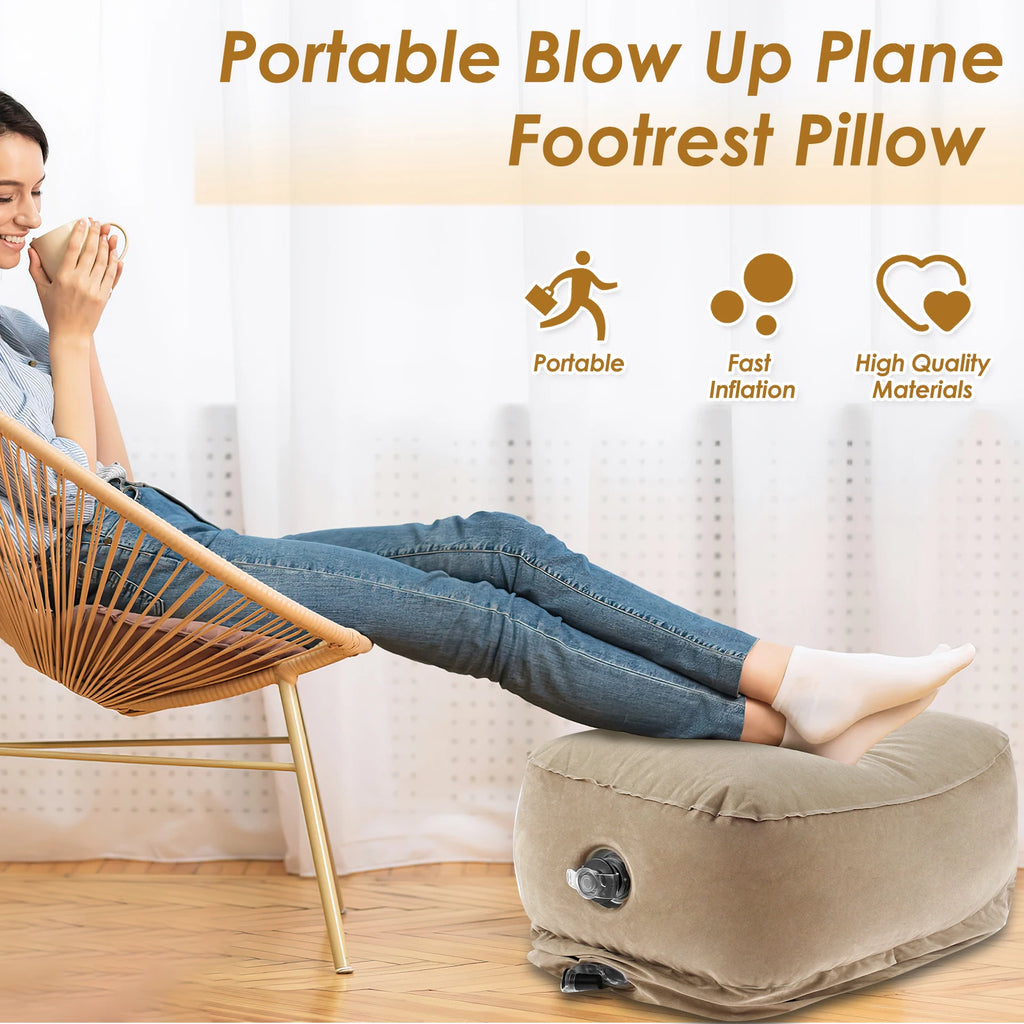Inflatable Footrest Pillow PVC Flight Sleeping Footrest Rest Pillow 3 Layer Height Adjustable Car Bus Travel Foot Rest Pillow
