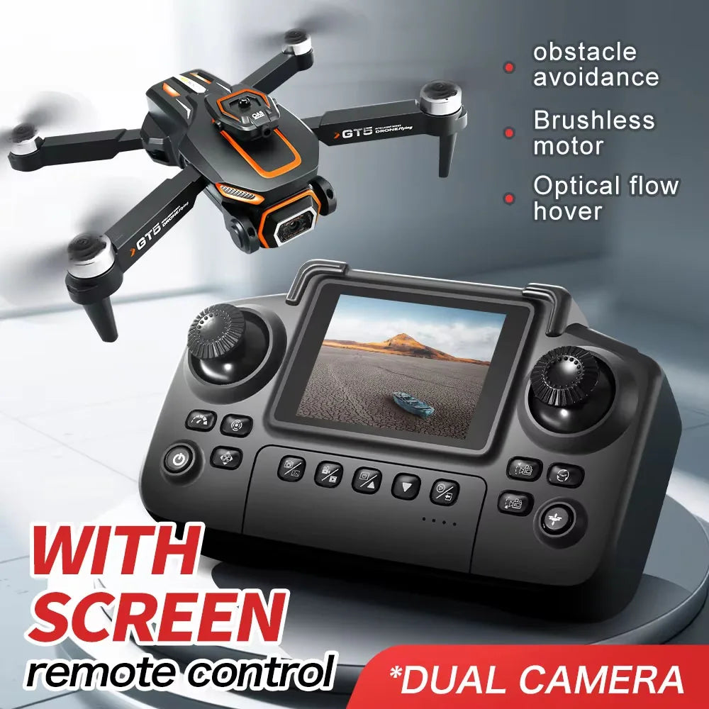 GT5 Brushless Drone with Dual Lens & Obstacle Avoidance - GPS/APP Path Drawing, 2.4" Screen Remote Flight for Aerial Photography