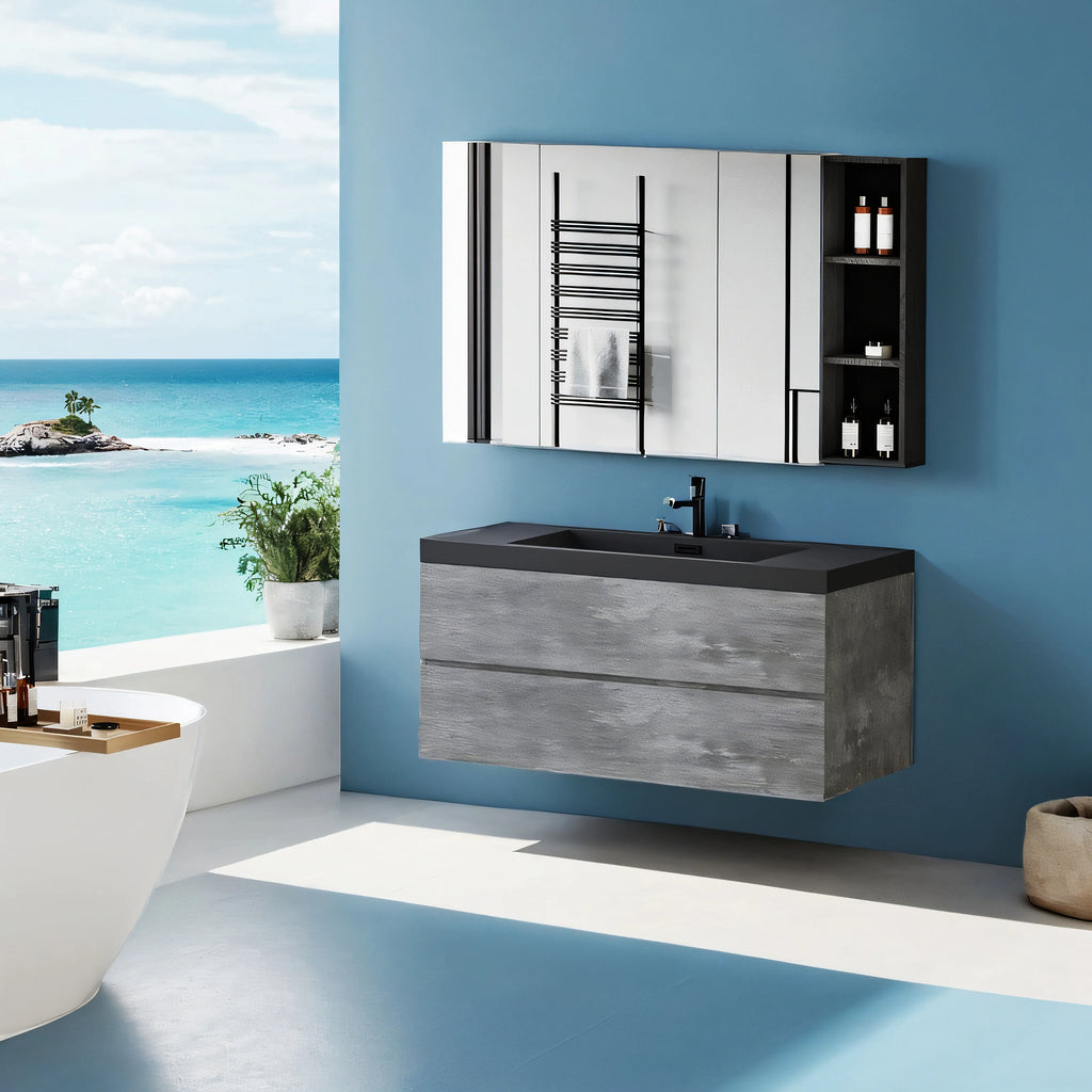 48"  Modern Wall-Mounted Bathroom Storage Vanity Cabinet  Sand Top Basin and